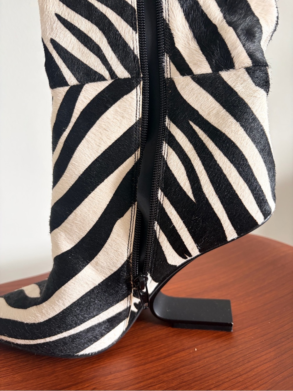Jeffrey Campbell Black & White Zebra Knee-High Pointed Boots - Picture 5 of 10